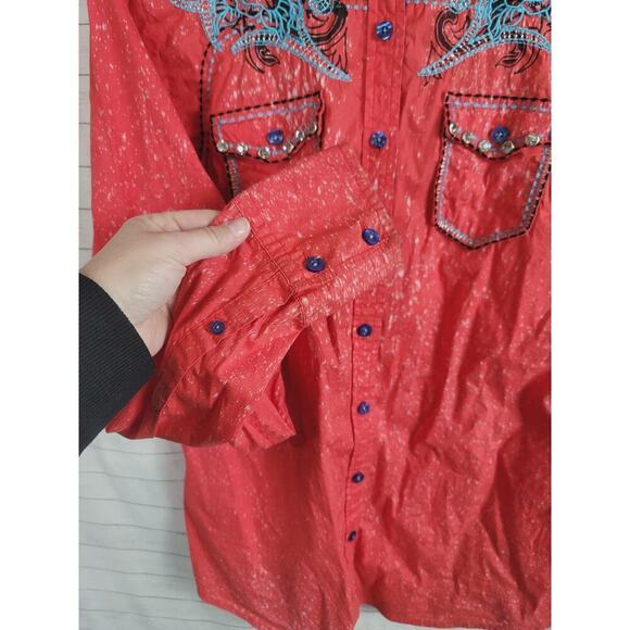Roar Wild Heart Button Up Shirt in Orange, sz Large - Picture 7 of 15
